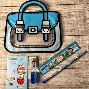 Blue Cartoon Monster Stationary Set with Pencil Paper Eraser Ruler Sharpener